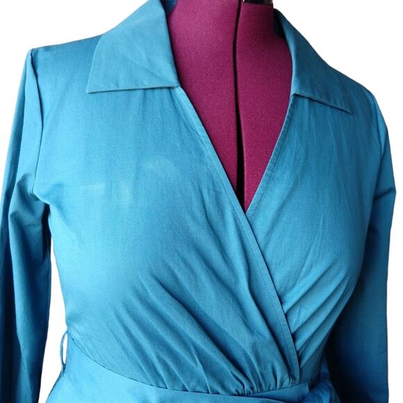 MoDa of New York Turquoise Retro Style Wrap Dress XL new w/imperfection DressV - Picture 8 of 16